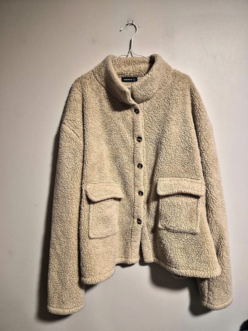 BLOOMCHIC Women's US 18 Tan Teddy Sherpa Bytton Up Jacket